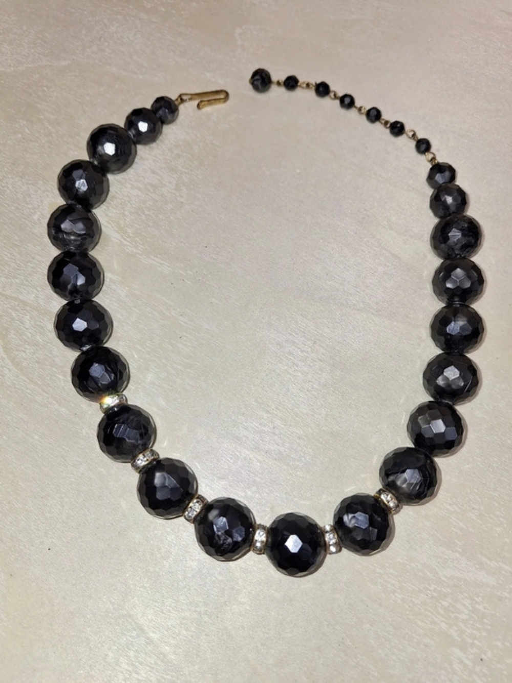 Faceted Vintage Beaded Necklace in Charcoal-like Color Beads